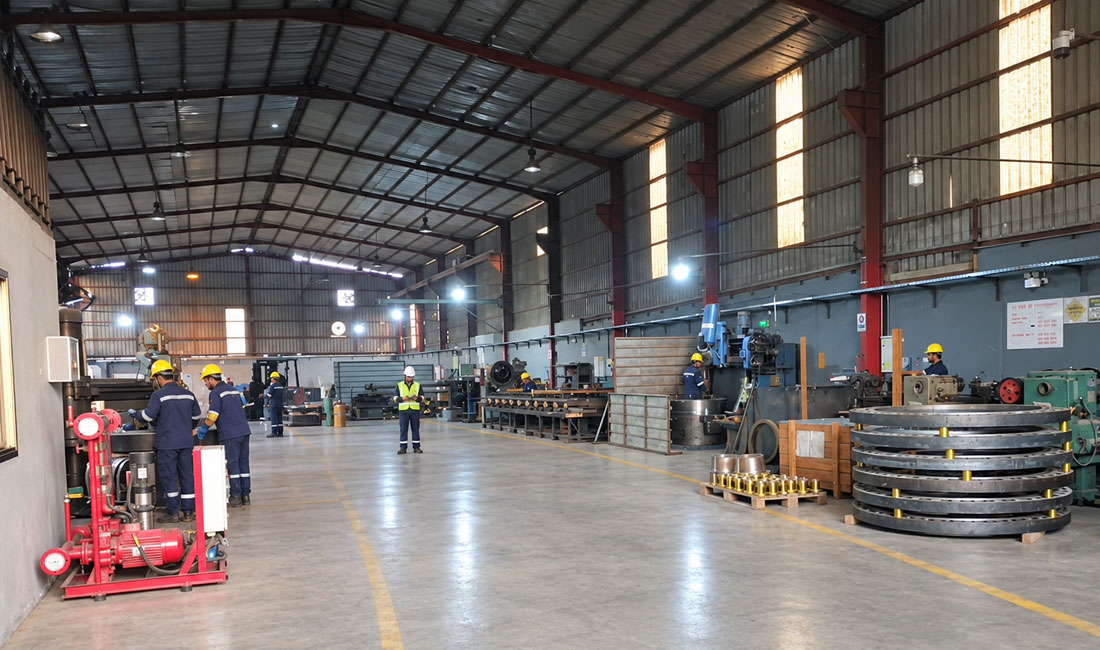 Workshop equipment used for steel fabrication at Gulf Pipe